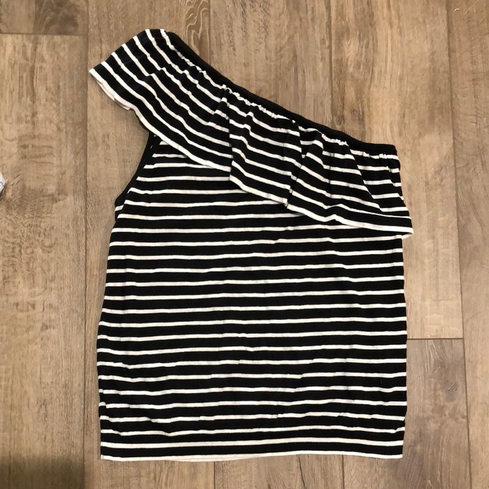 Like new - J. CREW Black and White Striped One-Shoulder Knit Top